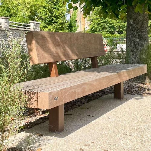 Moderne Bank für den öffentlichen Raum - MODULO - STANDARD  - CROSO FRANCE - Tropenholz / galvanisiertem Stahl / mit Rückenlehne