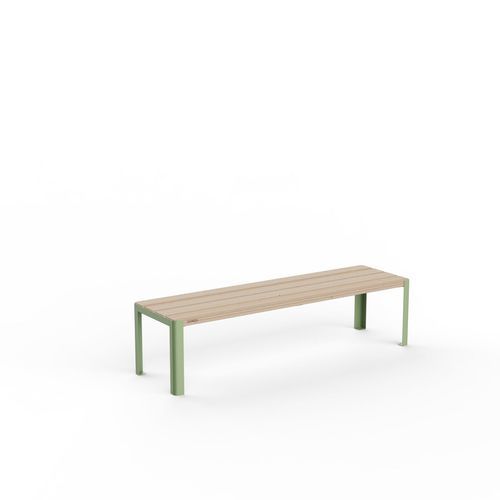 Bank / minimalistisches Design - VONDA - CROSO FRANCE - pulverbeschichteter Edelstahl / Douglasie / mit integriertem Tisch