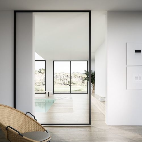 Tür für Innenbereich - QUADRA - adielle srl - Aluminium / Schiebe / mit seitlicher Drehachse