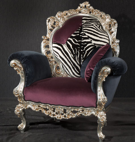 Neobarock-Sessel - FIRENZE ANIMALIER - ORSITALIA - Samt / abperlendes Gewebe / Kunstfell