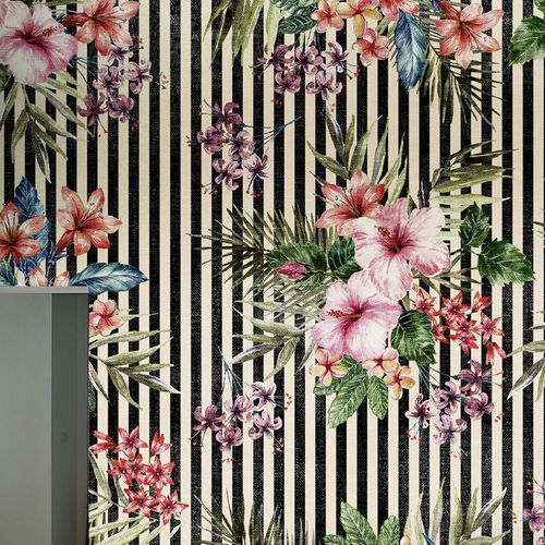 Moderne Tapete - TIPICAL TROPICAL - Wallpepper - Zellulosefaser / Naturfaser / Blumenmotiv
