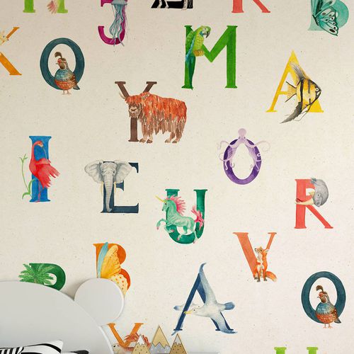 Moderne Tapete - A TO ZOO - Wallpepper - Zellulosefaser / Naturfaser / Motiv
