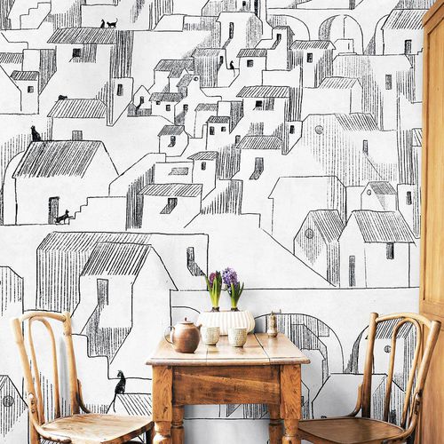 Moderne Tapete - SOMEWHERE - Wallpepper - Zellulosefaser / Naturfaser / Motiv