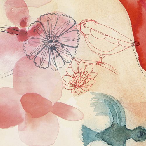 Moderne Tapete - WATERCOLOR AND RED FLOWERS - Wallpepper - Blumenmotiv / bedruckt