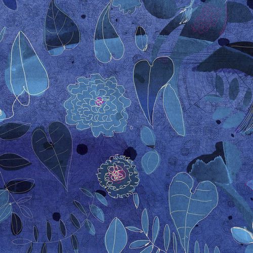 Moderne Tapete - WATERCOLOR AND NATURE IN BLUE  - Wallpepper - Tiermuster / blau / bedruckt