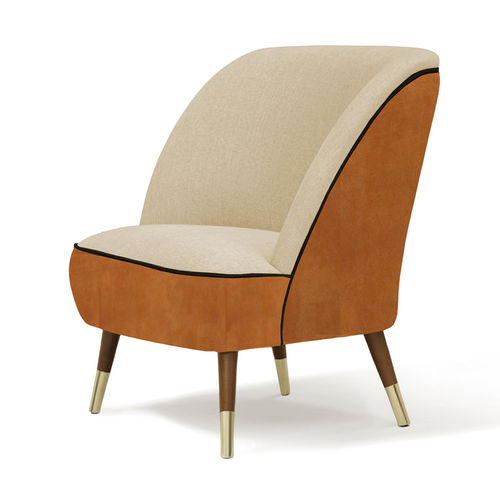 Moderner Sessel - OSLO - Moanne - Leinen / Leder / Massivholz