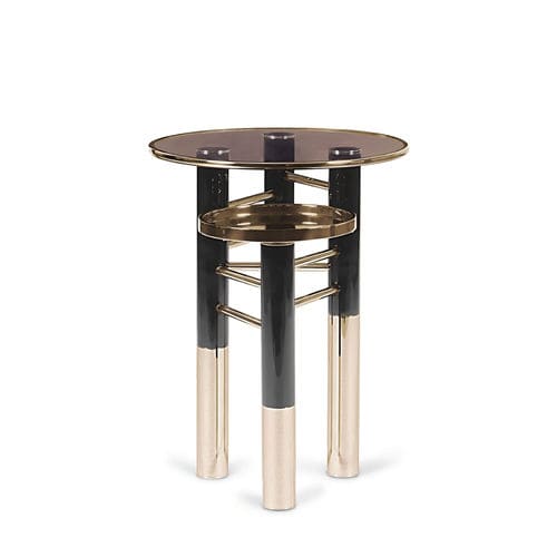 Moderner Beistelltisch - KONSTANTIN - Essential Home - Metall / Rauchglas / Gestell aus Messing