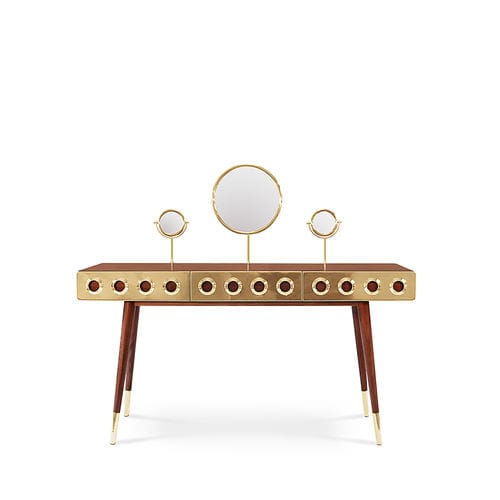 Moderner Schminktisch - MONOCLES - Essential Home - Nussbaum / Massivholz / Messing mit Goldauflage