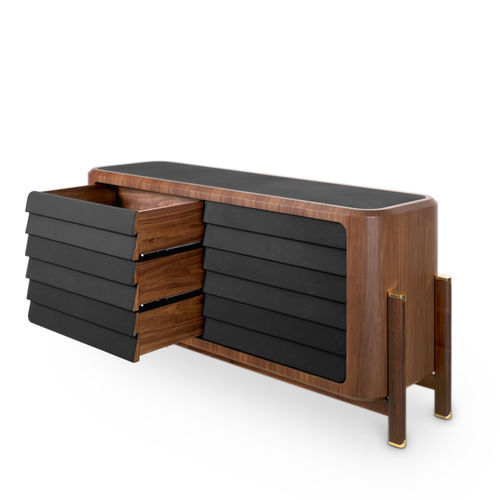 Moderne Kommode - BRANDO - Essential Home - Nussbaum / Massivholz / Leder
