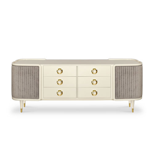 Design-Sideboard - DAVIS - Essential Home - lackiertes Holz / Nussbaum / poliertes Messing