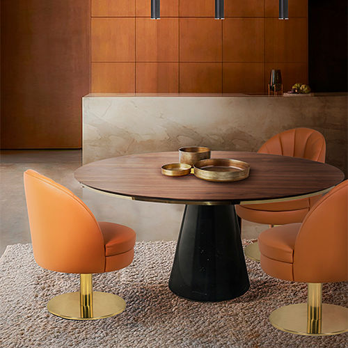 Moderner Esstisch - BERTOIA - Essential Home - Eiche / poliertes Messing / Marmor