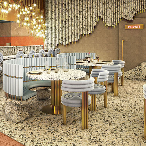 Stil-Esstisch - CARY - Essential Home - Terrazzo / Gestell aus poliertem Messing / rund