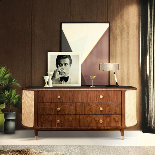 Modernes Sideboard - FRANCO - Essential Home - Nussbaum / Massivholz / Rattan