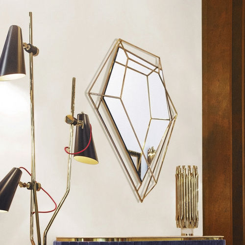 Wandmontierter Spiegel für Badezimmer - DIAMOND SMALL - Essential Home - originelles Design / Messing / poliertes Messing