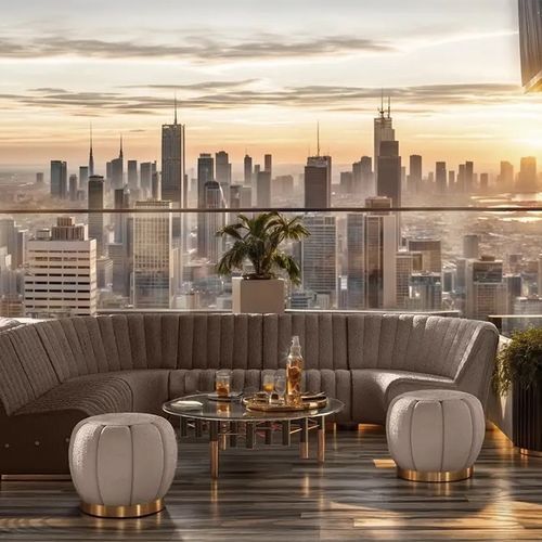 Couchtisch / originelles Design - KONSTANTIN - Essential Home - Messing / Rauchglas / Gestell aus poliertem Messing