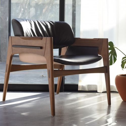 Moderner Sessel - THEO - Moora - Leder / Stoff / Holz