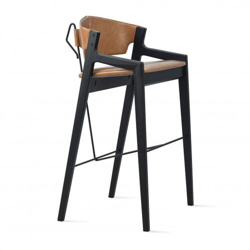 Moderner Barstuhl - HARP - Moora - für den Innenraum / Leder / Gestell aus Holz