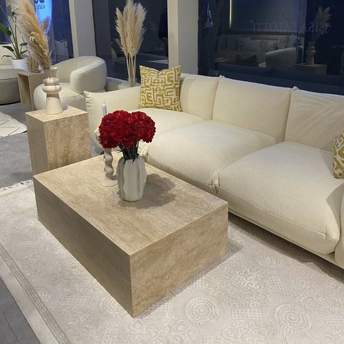 Design-Couchtisch - 55 - Efesus Stone - Travertin / Gestell aus Travertin / rechteckig