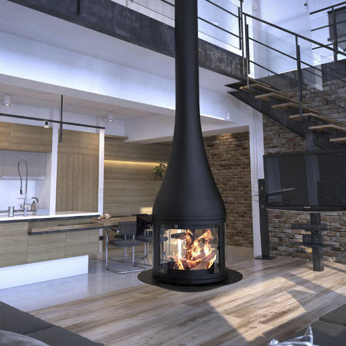 Holzkamin - GEMA  - CL Design - wandmontiert / Zentral / geschlossene Feuerstelle