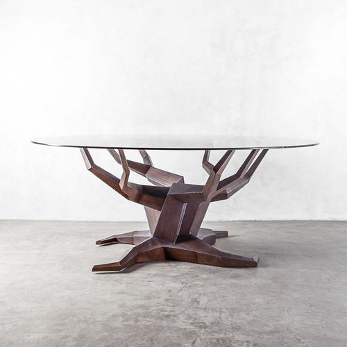 Esstisch / originelles Design - MOLAVE - industriaedition - Massivholz / Glas / Stahl