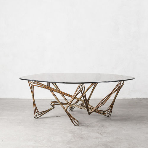 Couchtisch / originelles Design - Z-ZAG - industriaedition - Glas / Stahl / rund