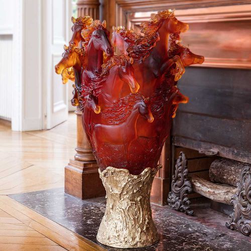 Vase / originelles Design - CAVALCADE - Daum - Kristall / Bronze / rot