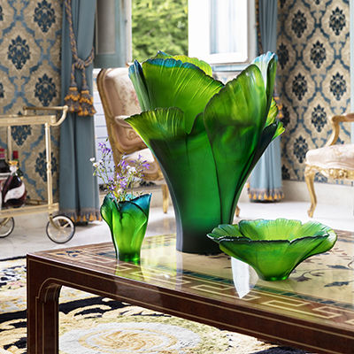 Vase / originelles Design - GINKGO  - Daum - Kristall / grün / gelb