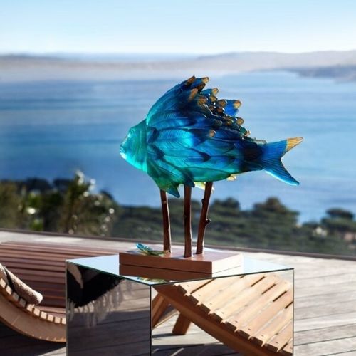 Kristallskulptur - Punky Fish - Daum - für Außenbereich / freistehend / blau