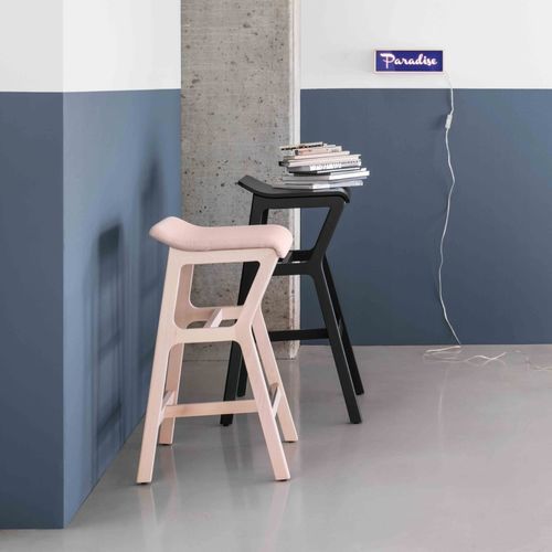Moderner Barhocker - NHINO IMB 0015 - Traba' - Leder / Stoff / Gestell aus Buche