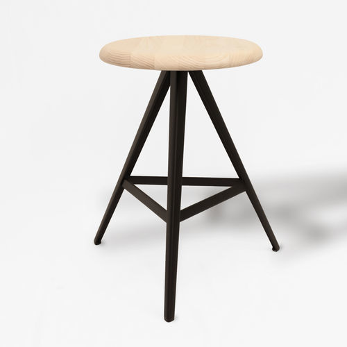 Industriedesign-Hocker - AKY 47 - Traba' - Massivholz / Esche / Gestell aus gestrichenem Metall