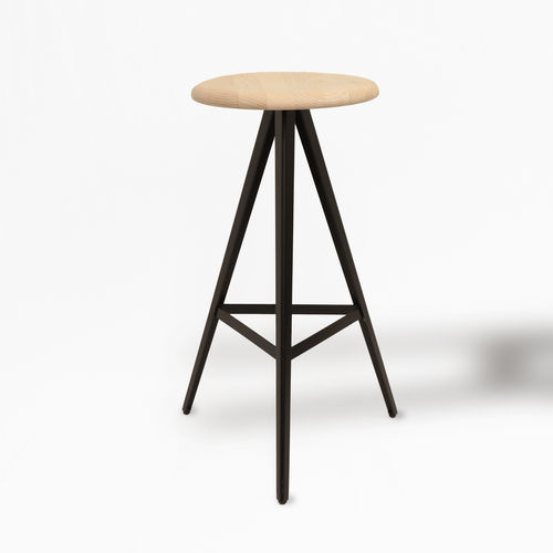 Industriedesign-Barhocker - AKY 61  - Traba' - Esche / Massivholz / Gestell aus gestrichenem Metall