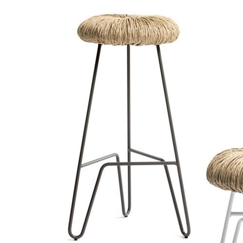Moderner Barhocker - DONUT - Mogg - Stroh / Gestell aus Metall / mit 3 Beinen