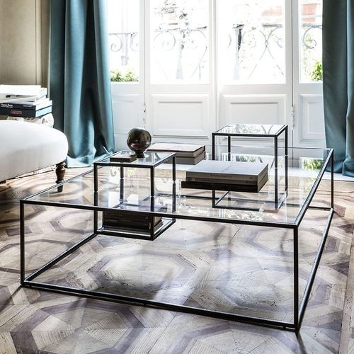 Moderner Couchtisch - ILLUSIONI - Mogg - Glas / Gestell aus Eisen / rechteckig