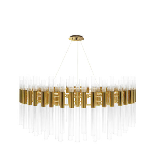 Moderner Kronleuchter - WATERFALL ROUND - LUXXU MODERN DESIGN & LIVING - Kristall / Messing