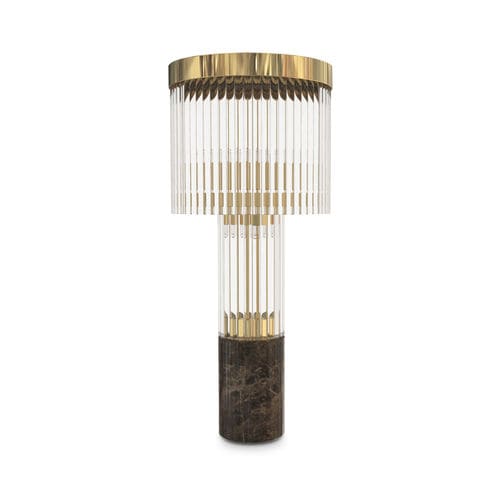 Tischlampe - PHARO I - LUXXU MODERN DESIGN & LIVING - Messing mit Goldauflage / Kristall / Marmor