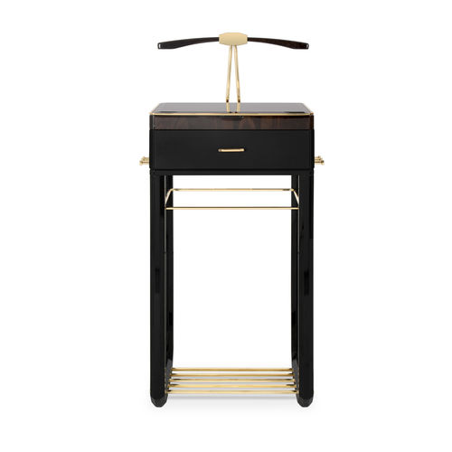 Bodenstehender stummer Diener -  WALTZ - LUXXU MODERN DESIGN & LIVING - lackiertes Holz / Leder / Glas