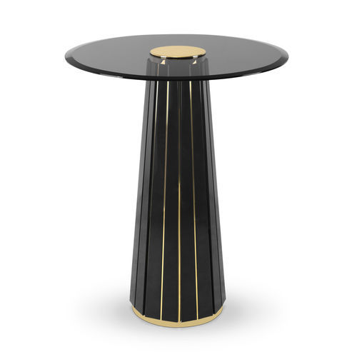 Moderner Stehtisch - DARIAN  - LUXXU MODERN DESIGN & LIVING - Rauchglas / Gestell aus poliertem Messing / Gestell aus Holz