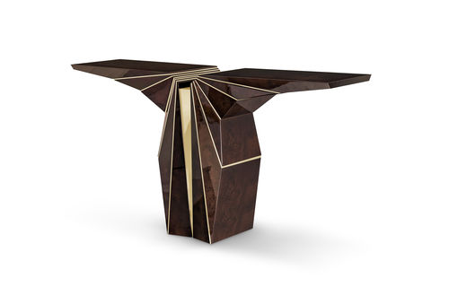 Moderner Konsolentisch - SUSPICION  - LUXXU MODERN DESIGN & LIVING - lackiertes Holz / Nussbaum / poliertes Messing