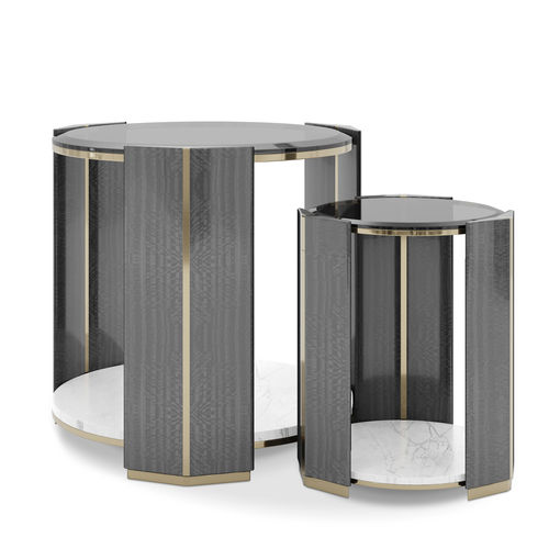 Moderner Beistelltisch - Algerone Set - LUXXU MODERN DESIGN & LIVING - Holz / Rauchglas / poliertes Messing
