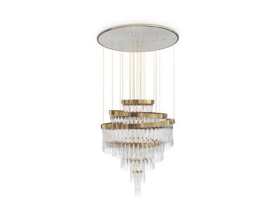 Moderner Kronleuchter - BABEL - LUXXU MODERN DESIGN & LIVING - Kristall / Messing mit Goldauflage / für Gewerbegebrauch