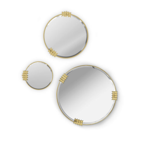Wandmontierter Spiegel - Vertigo Set - LUXXU MODERN DESIGN & LIVING - modern / rund / Messing mit Goldauflage
