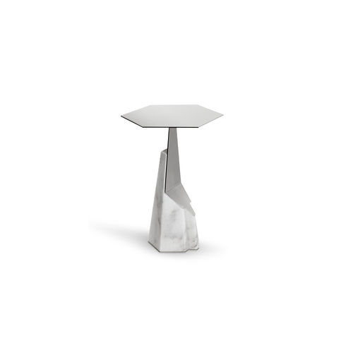 Moderner Beistelltisch - MYLLO - LUXXU MODERN DESIGN & LIVING - Rauchglas / polierter Edelstahl / Gestell aus Marmor