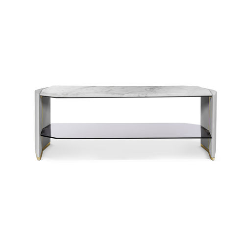 Moderner Beistelltisch - ALGERONE LONG - LUXXU MODERN DESIGN & LIVING - poliertes Messing / Marmor / Gestell aus Messing