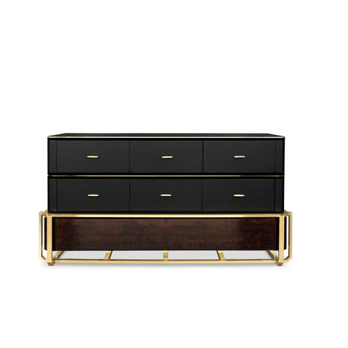 Moderne Kommode - WALTZ - LUXXU MODERN DESIGN & LIVING - Holz / poliertes Messing / Leder