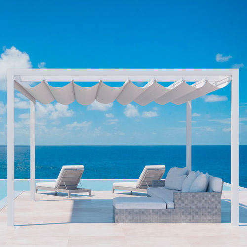 Selbsttragende Pergola - Pergoelit-100 - LLAZA WORLD, S.A. - hängend / Aluminium / mit Stoffüberdachung