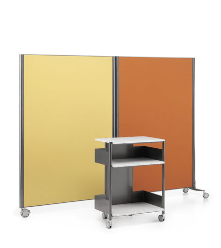 Bodenstehende Bürotrennwand - MULTIKOM - TALIN SRL - Laminat / mit Rollen / blau