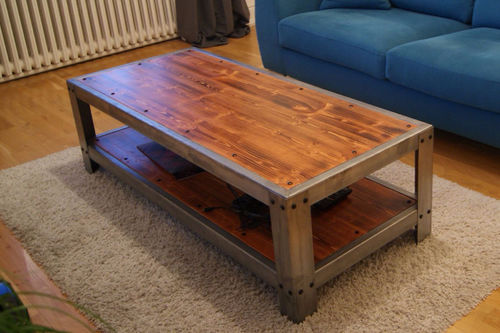 Industriestil-Couchtisch - DOMUS - MISTERZINC - Kiefer / Zink / rechteckig