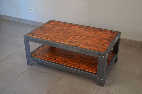Industriestil-Couchtisch - METALLICA - MISTERZINC - Kiefer / Zink / rechteckig