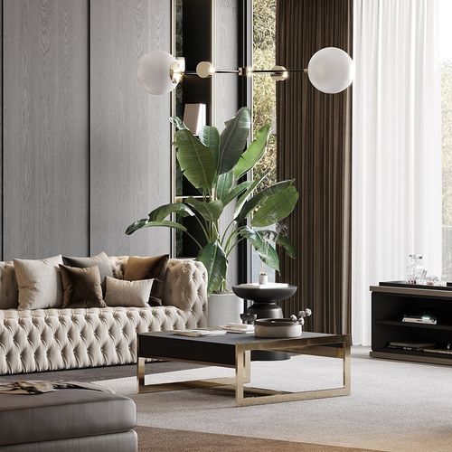 Moderner Couchtisch - ANTHONY - Laskasas - Marmor / Gestell aus Metall / Gestell aus Holz