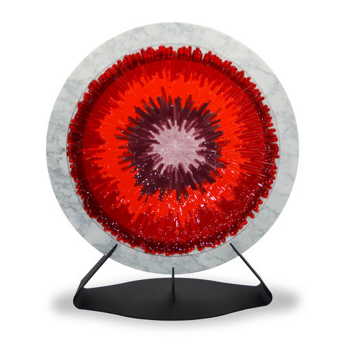 Metallskulptur - TARGET - veveglass - Carrara-Marmor / Muranoglas / handgefertigt